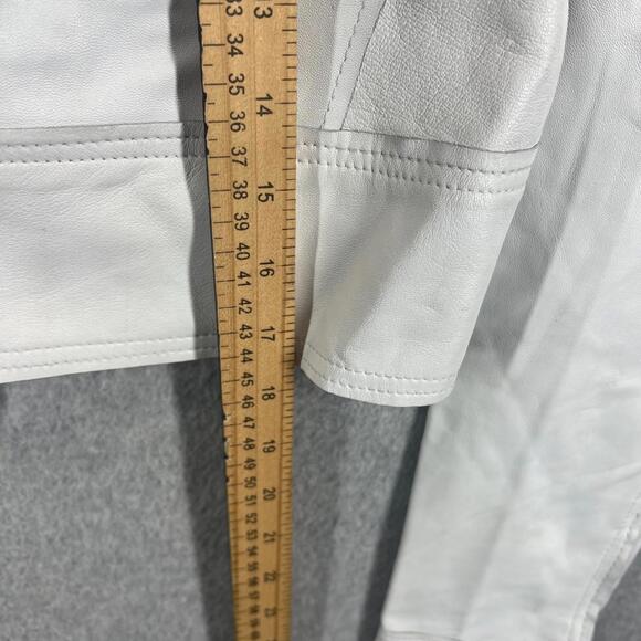 JKT NYC Womens S Real Leather Cropped Moto Jacket White Long Sleeve EUC - Picture 6 of 8